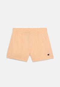 Pantaloni pantaloncini color pesca realizzati in tessuto morbido, dotati di una fascia elastica in vita e di un piccolo logo ricamato sul lato sinistro in basso.