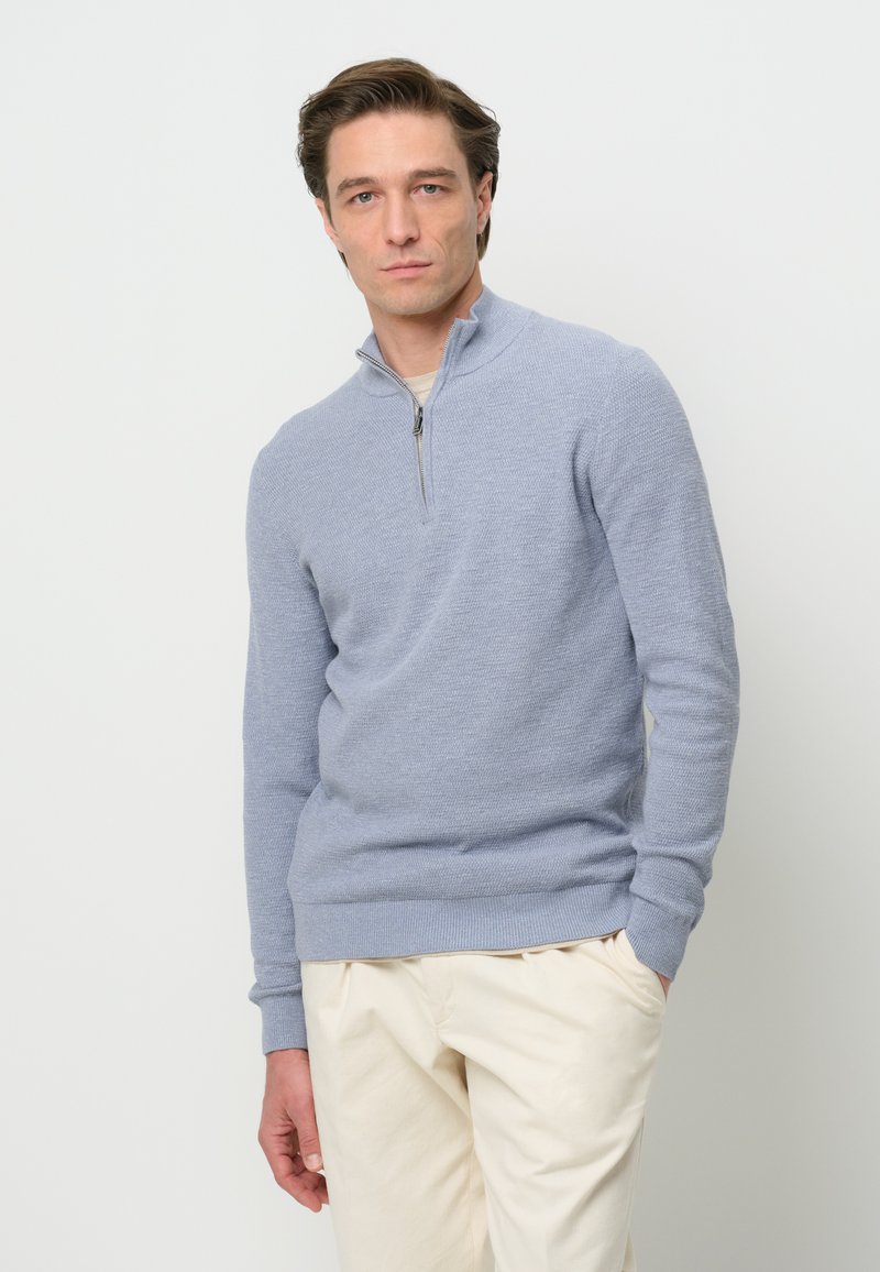 PROFUOMO THE STRUCTURE BASIC HALF ZIP - Stickad tröja - light blue