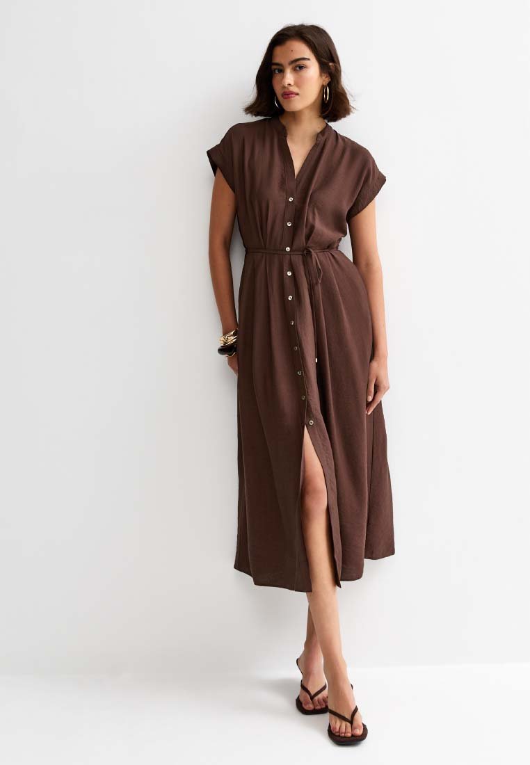 New Look TOGGLE MIDI - Robe chemise - dark brown