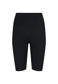 Shorts de vélo noirs côtelés avec une taille élastique à mi-hauteur et une coupe droite, fabriqués dans un tissu extensible pour le confort.