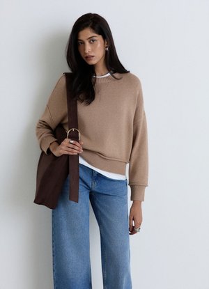 Calliope, MAGLIA GIROCOLLO A TINTA UNITA CON TAGLIO VIVO - Maglione - beige melange