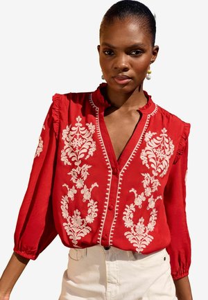 V NECK 3/4 SLEEVE REGULAR FIT - Bluse - red embroidery