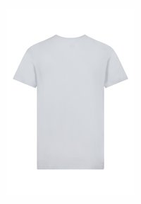 Lys grå bomulds-t-shirt, korte ærmer, rund hals design, glat tekstur, minimalistisk stil, ingen synlige grafik eller udsmykninger.