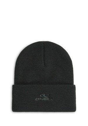 Zwarte gebreide beanie met omgeslagen boord en een klein geborduurd O'Neill-logo aan de voorkant in het midden.