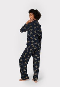 Chelsea Peers GOLD FOIL RIBBON BOW LONG SET - Pyjamas - navy