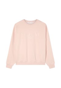 Różowa bluza z długim rękawem, okrągłym dekoltem, prążkowanymi mankietami i dolnym brzegiem. Z przodu znajduje się wytłoczone hasło "SELFLOVE Club" w nieco ciemniejszym odcieniu.