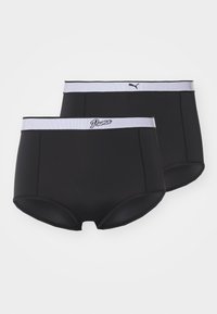 Boxer briefs pretos com uma cintura elástica branca com a marca Puma, textura suave e corte clássico, adequados para uso diário.