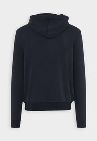 Felpa blu navy con cappuccio, maniche lunghe e orlo a coste. Realizzata in tessuto morbido con una superficie liscia e senza motivi visibili.