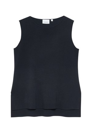 Sleeveless black women's blouse with round neckline and slightly flared hem, size 36, branded "Comma" visible on the label.