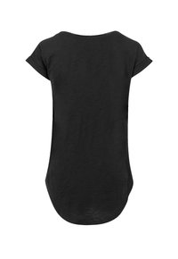 Black, short-sleeve t-shirt with a round neckline and a slightly curved hem, made of a soft, lightweight fabric with a smooth texture.