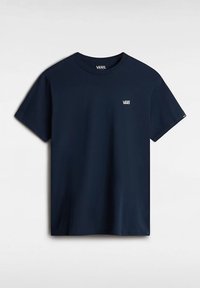 Navyblauwe katoenen t-shirt met een ronde hals, korte mouwen en een klein wit Vans-logo op de bovenste linkerborst.