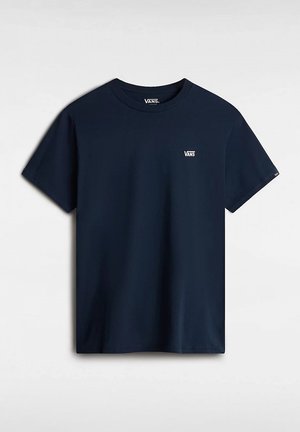 T-shirt di cotone blu navy con scollatura a girocollo, maniche corte e piccolo logo Vans bianco sul lato sinistro del petto.