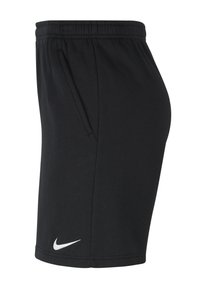 Schwarze Nike Shorts aus weichem Stoff, mit elastischem Bund und Seitentaschen. Das Logo ist in Weiß auf der unteren linken Seite gedruckt.