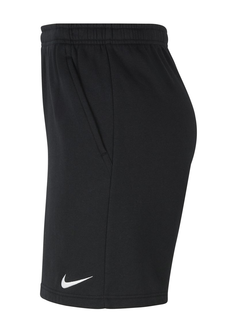 Schwarze Nike Shorts aus weichem Stoff, mit elastischem Bund und Seitentaschen. Das Logo ist in Weiß auf der unteren linken Seite gedruckt.