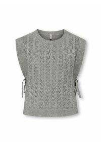 Maglione senza maniche grigio lavorato a maglia con motivo testurizzato, scollo rotondo e lacci regolabili ai lati per personalizzare la vestibilità.