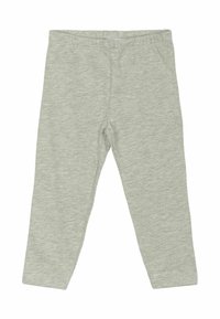 Grijze katoenen leggings met een gladde textuur, aansluitende pasvorm en een elastische tailleband. Geen zichtbare patronen of hardware details. De lengte reikt tot de enkel.