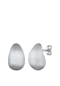 Ohrringe aus Sterlingsilber in Tropfenform mit gebürsteter Oberfläche, ausgestattet mit einer flachen Rückseite und einem Schmetterlingsverschluss.