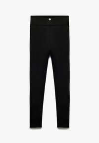 Zwarte leggings van een gladde, rekbare stof, met een hoge tailleband en een klein logodetail aan de achterkant. Smal gesneden zonder zakken.