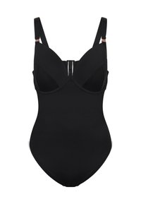 Svart baddräkt med formade kupor, justerbara axelremmar och dragkedja fram. Slät, stretchig tyg med en figurnära silhuett.