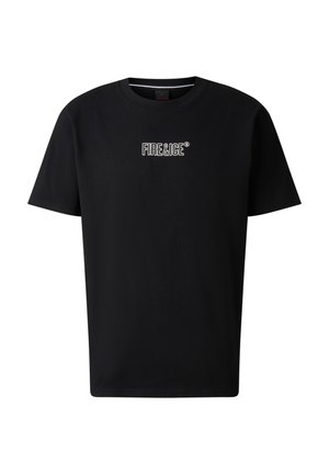 Zwart T-shirt met korte mouwen en ronde hals met wit "FIRE&ICE" logo gecentreerd op de borst.