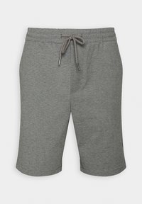 Shorts en coton gris avec une taille à lien coulissant, présentant une texture lisse et une coupe longueur genou. Sans poches ni motifs distincts.