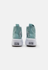 Sneakers alta in tela azzurro chiaro con suola in gomma bianca, linguetta posteriore e patch logo nero sul tallone.