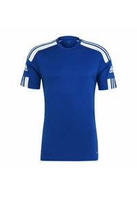 Kungsblå kortärmad träningsskjorta i lätt material, med vita randiga detaljer på axlarna och rundad halsringning.