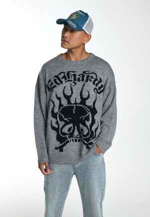 SKULL IN FLAMES JAQUARD - Strickpullover - grey black