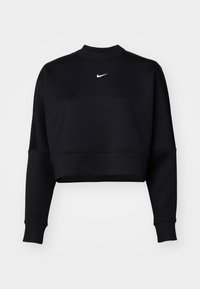 Felpa nera cropped con maniche lunghe, collo alto e piccolo logo Nike bianco sul petto. Tessuto morbido e materiale elastico.