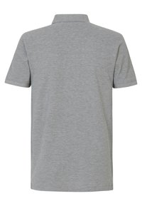 Grijze polo met korte mouwen en een kraag, gemaakt van een zachte katoenstof en met een eenvoudig, strak design. De achterkant vertoont geen logo's of patronen.