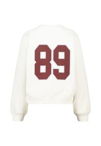 Cream-colored sweatshirt with cropped design, featuring the number "89" in maroon and white outline on the back. Soft texture, relaxed fit.