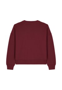Sweat-shirt bordeaux à manches longues, col rond et poignets côtelés. Présente une coupe décontractée et un tissu doux en mélange de coton.