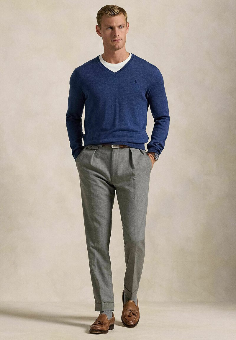 Polo Ralph Lauren SLIM FIT WASHABLE WOOL V-NECK JUMPER - Pullover - indigo