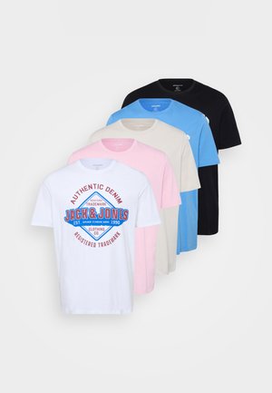 JJELOGO TEE O NECK 5 PACK - T-Shirt print - moonbeam/black ink/pink nectar/pacific coast/bright white