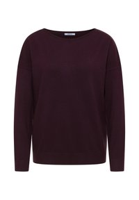 Donkerpaars gebreid sweater met lange mouwen, ronde hals en ribgebreide manchetten en zoom, met een "CECIL" label binnen in de kraag.