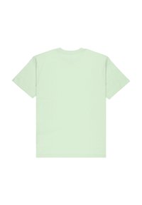 T-shirt à manches courtes vert menthe en coton, avec un col rond et des coutures minimales, présentant une texture lisse et homogène.