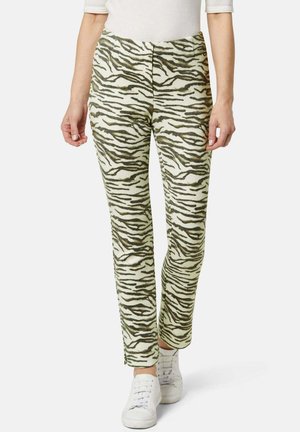 Groene en crèmewitte tijgerprint broek van zachte stof, met een aansluitende pasvorm, rechte pijpen en een middelhoge taille.