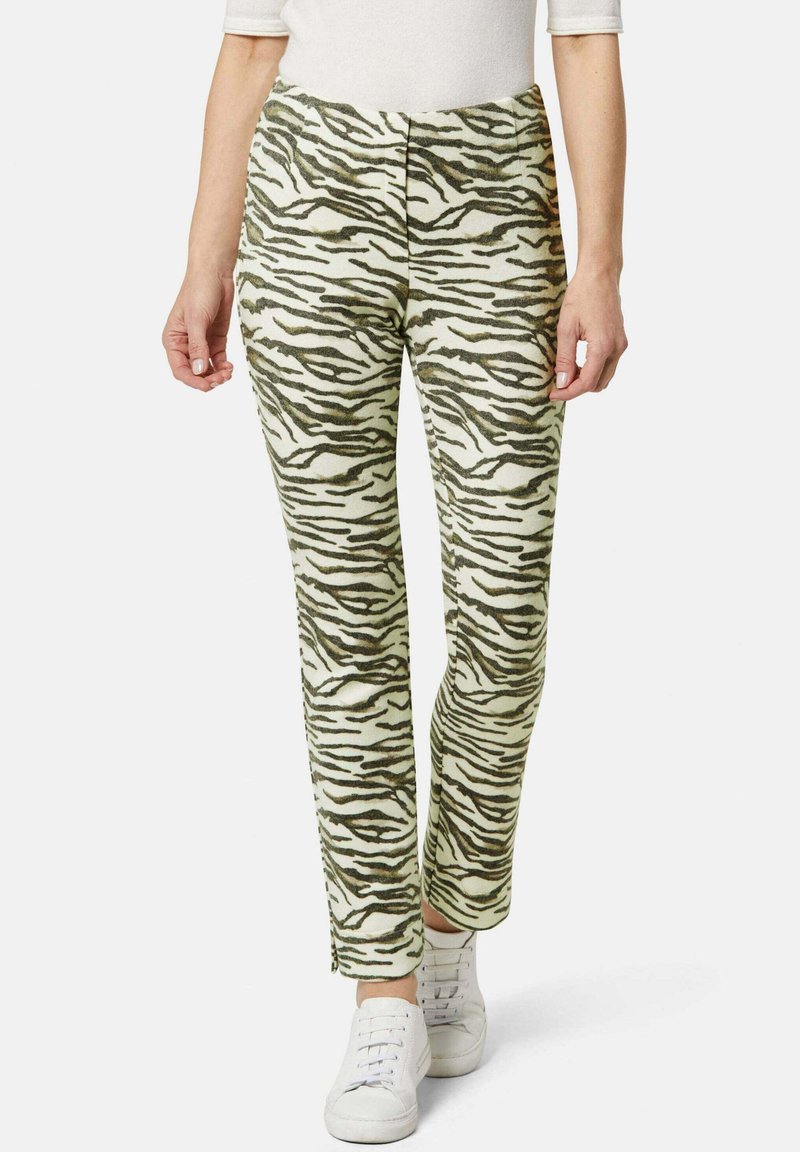 Groene en crèmewitte tijgerprint broek van zachte stof, met een aansluitende pasvorm, rechte pijpen en een middelhoge taille.