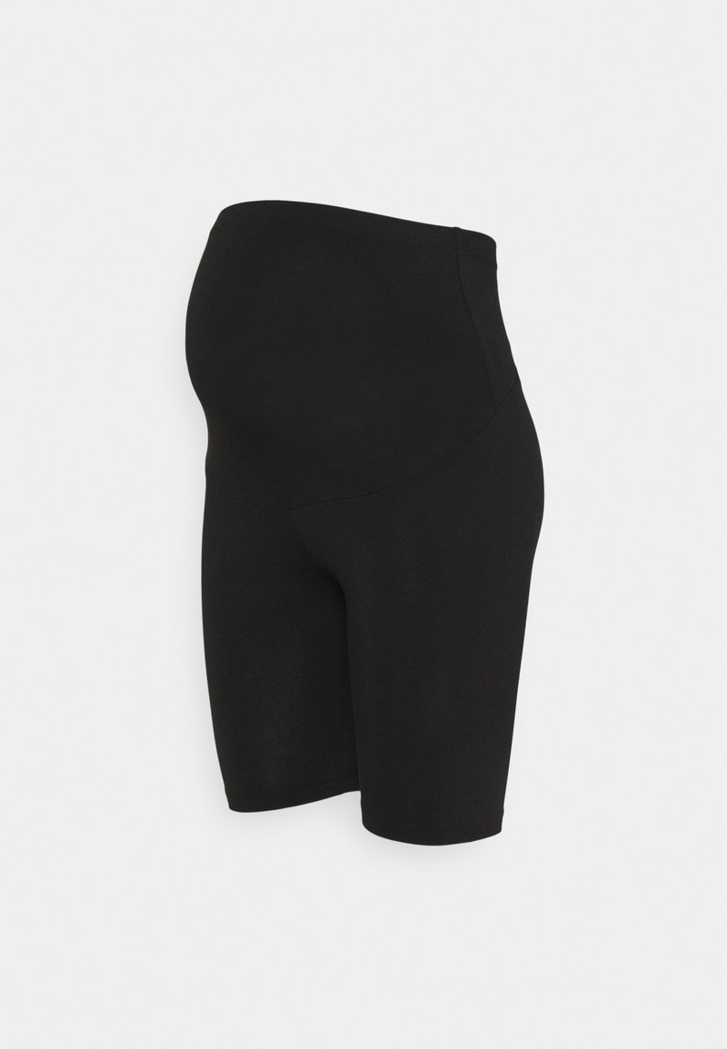 Bike shorts neri per gravidanza, con una vestibilità elevata per un supporto ottimale. Realizzati in tessuto elasticizzato con una texture liscia e lunghezza fino a metà coscia.