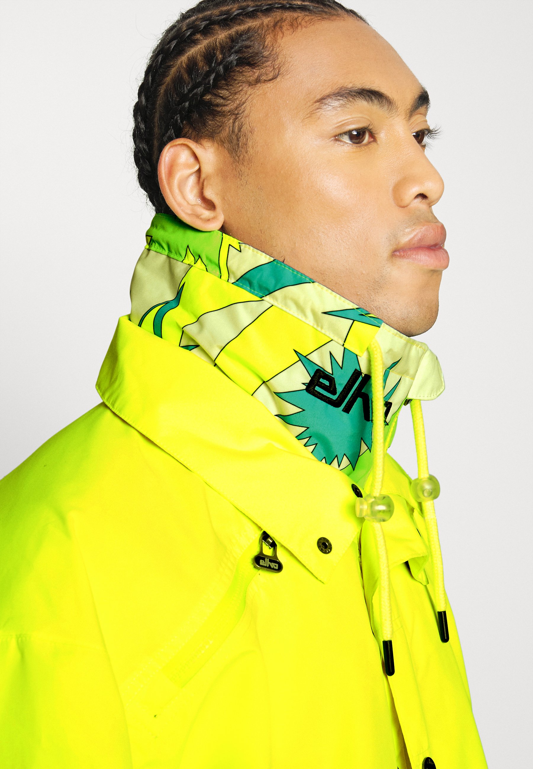 neon yellow ski jacket