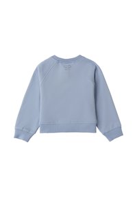 Felpa azzurra chiara con colletto e orlo a costine, maniche a raglan e un piccolo dettaglio decorativo sulla schiena. Realizzata in morbido cotone.