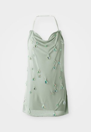 MINI DRESS WITH CLEAR STRAPS AND DROPLET GLASS TRIMS - Koktailové šaty/večierkové šaty - light green