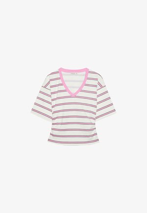 Stradivarius, STRIPED V-NECK KIMONO SLEEVE T-SHIRT - T-shirt con stampa - mottled light pink