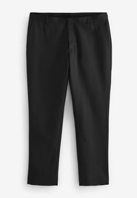 Pantalon noir sur mesure longueur cheville avec poches latérales, passants de ceinture et fermeture éclair devant.