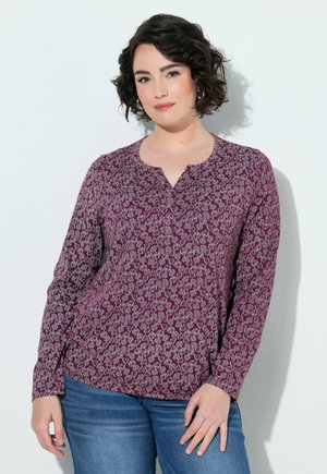 Ulla Popken, FLORAL PRINT LONG SLEEVE SPLIT NECK BLOUSE - Langærmet T-shirt - dark berry