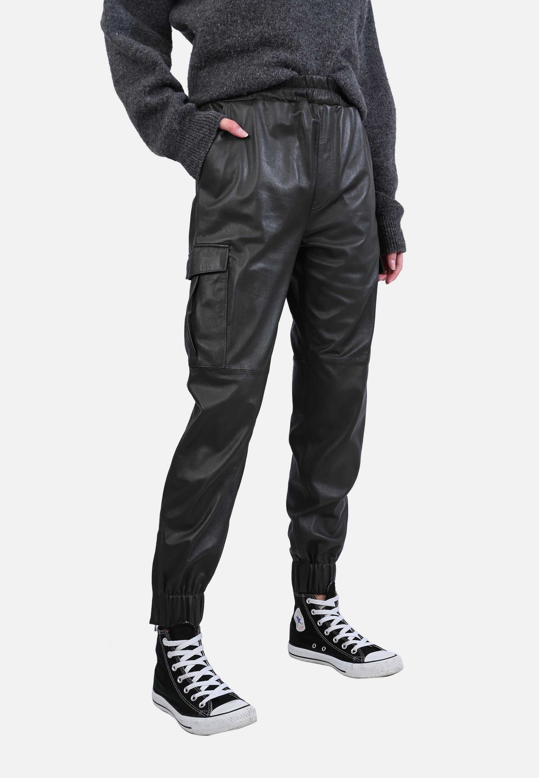 AMY VERMONT Leren broek met cargozakken | Wenz