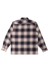 Geruite shirt in donkerpaars, crème en zwart. Lange mouwen met knoopmanchetten. Klassieke kraag en achterste paspolder. Zachte flanellen textuur.