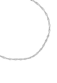 Collana in argento con un design attorcigliato, caratterizzata da anelli intrecciati e una finitura metallica liscia. La lunghezza garantisce una vestibilità comoda.