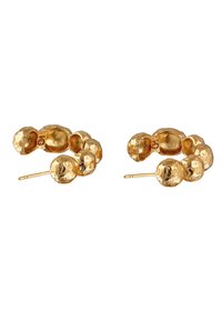 Boucles d'oreilles en or avec une surface texturée et martelée, présentant des formes rondes semblables à des perles le long du bandeau et une fermeture par tige sécurisée.
