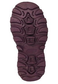 Paarse rubberen schoenzool met gestructureerde grip-patronen, voorzien van verhoogde delen en een centraal ontwerp. Maat 28 aangegeven op de zool.